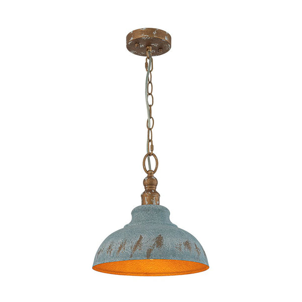 Rustic Aged Patina Iron Peacock Blue Dome Pendant Light - Yiilighting