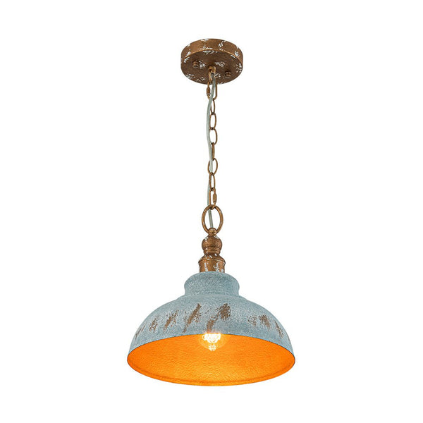 Rustic Aged Patina Iron Peacock Blue Dome Pendant Light - Yiilighting