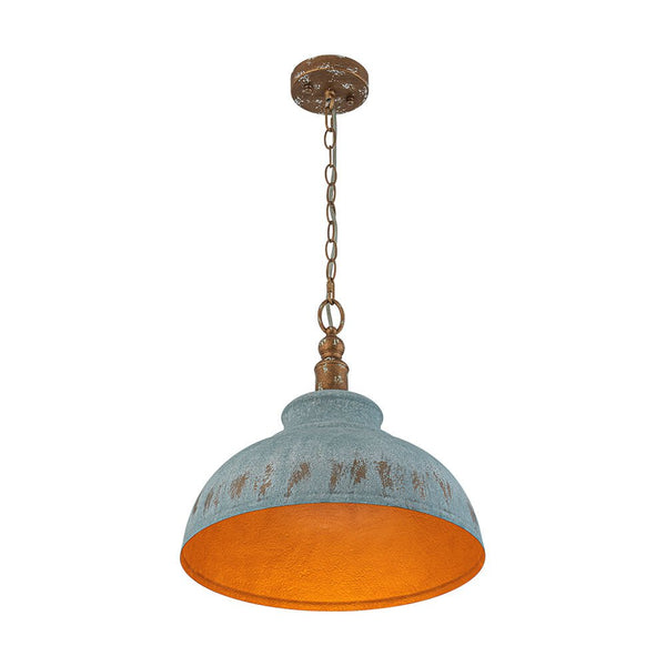 Rustic Aged Patina Iron Peacock Blue Dome Pendant Light - Yiilighting