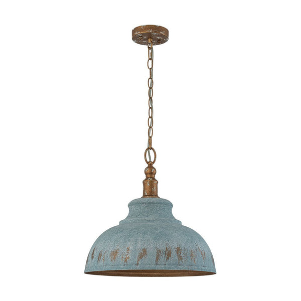 Rustic Aged Patina Iron Peacock Blue Dome Pendant Light - Yiilighting