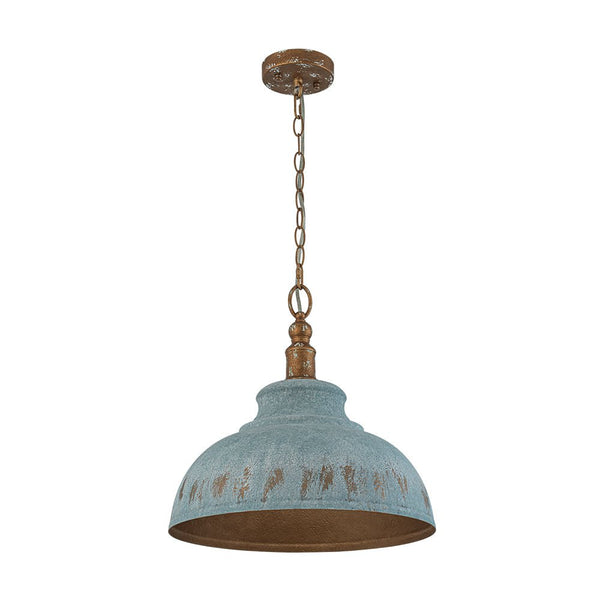 Rustic Aged Patina Iron Peacock Blue Dome Pendant Light - Yiilighting