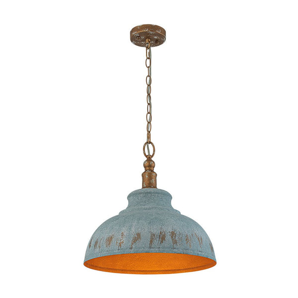 Rustic Aged Patina Iron Peacock Blue Dome Pendant Light - Yiilighting
