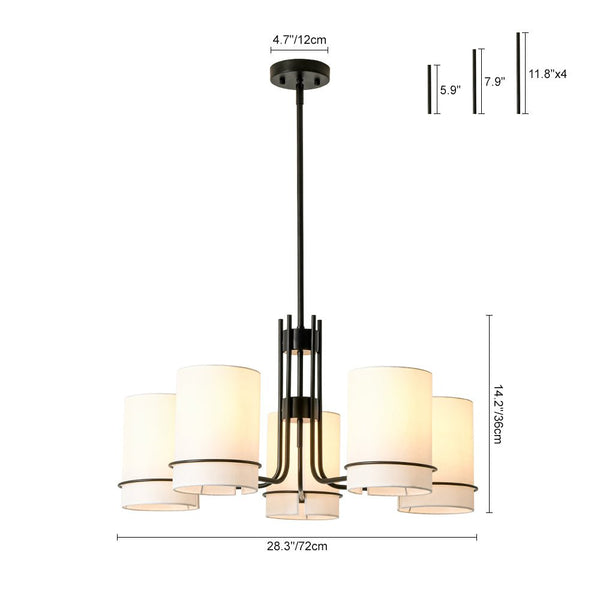 Scandinavian 5 - Light Cylindrical Fabric Metal Chandelier - Yiilighting