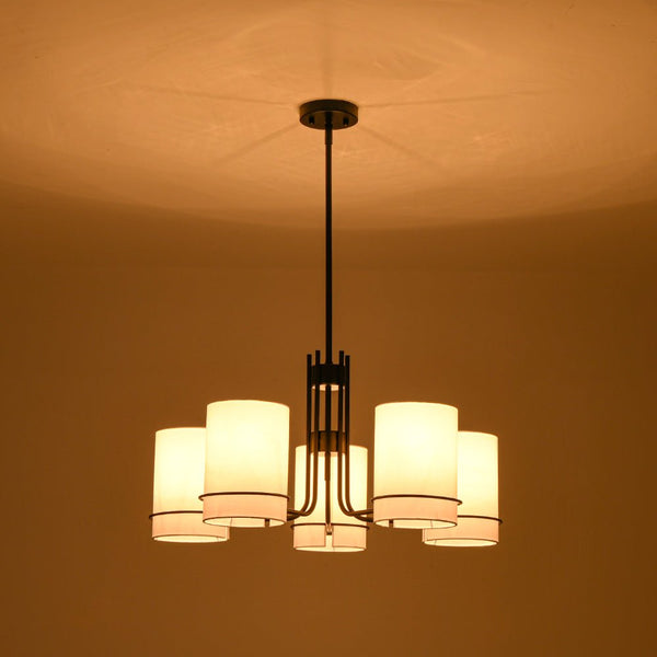 Scandinavian 5 - Light Cylindrical Fabric Metal Chandelier - Yiilighting