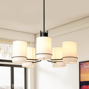 Scandinavian 5 - Light Cylindrical Fabric Metal Chandelier - Yiilighting