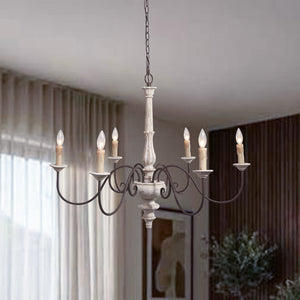 Shabby Chic 6-Light Distressed Wood Candle Style Chandelier - Yiilighting
