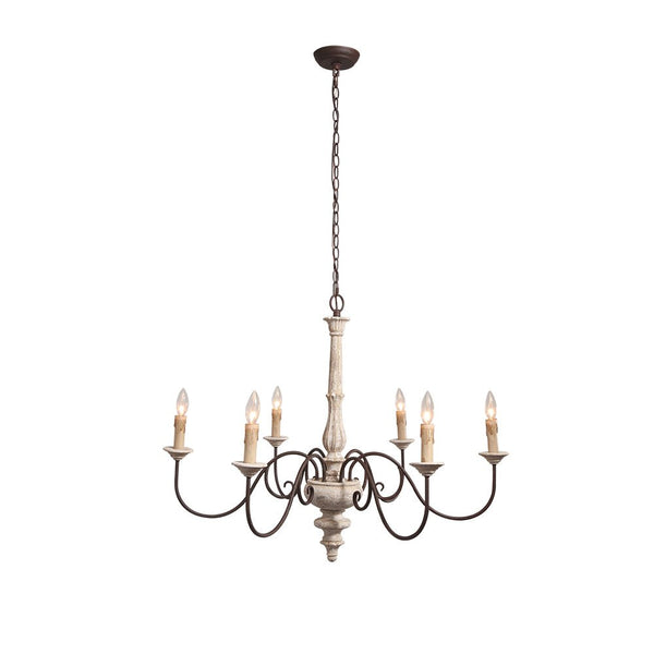 Shabby Chic 6-Light Distressed Wood Candle Style Chandelier - Yiilighting