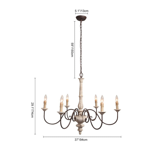 Shabby Chic 6-Light Distressed Wood Candle Style Chandelier - Yiilighting