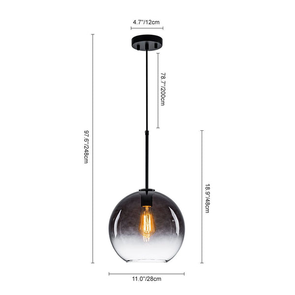 Single-light Modern Gradient Smoke Grey Glass Pendant Light | E27 Vintage Hanging Lamp - Yiilighting