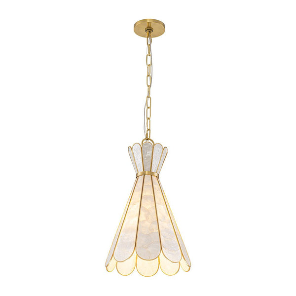 Single-Light Petal Shell Pendant Light | Antique Gold E27 Hanging Lamp - Yiilighting