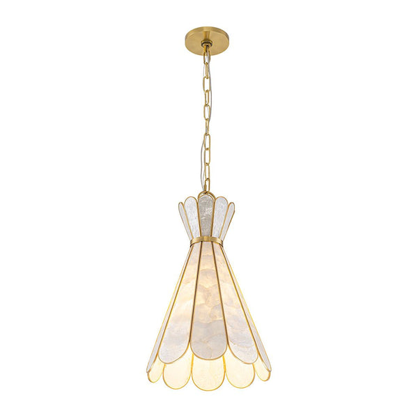 Single-Light Petal Shell Pendant Light | Antique Gold E27 Hanging Lamp - Yiilighting