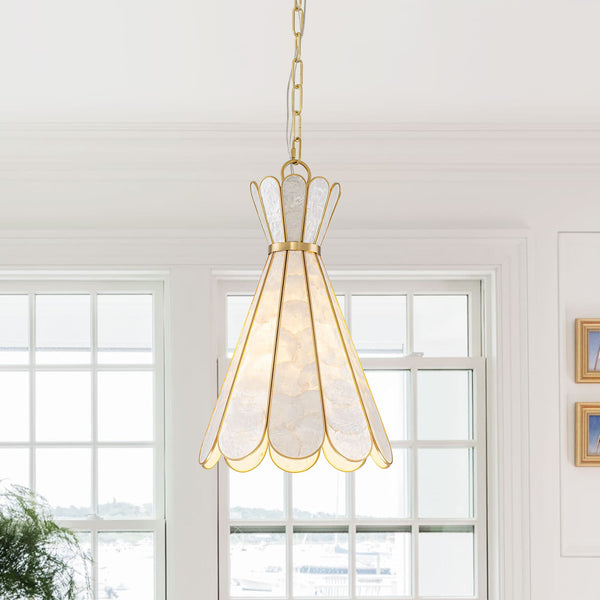 Single-Light Petal Shell Pendant Light | Antique Gold E27 Hanging Lamp - Yiilighting