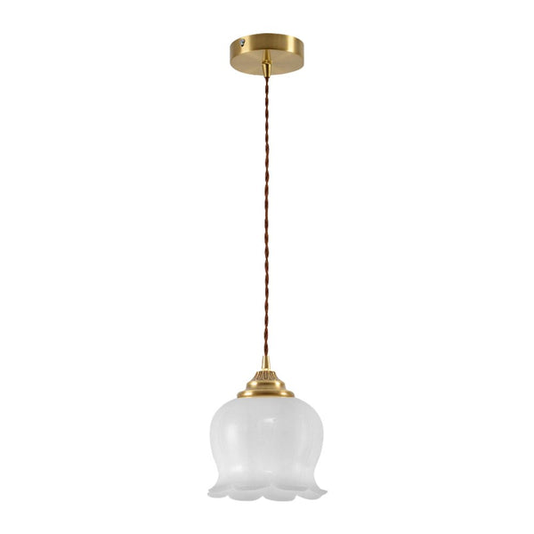 Soft 1-Light Vintage Cream Style Floral Milky Glass Pendant Light - Yiilighting
