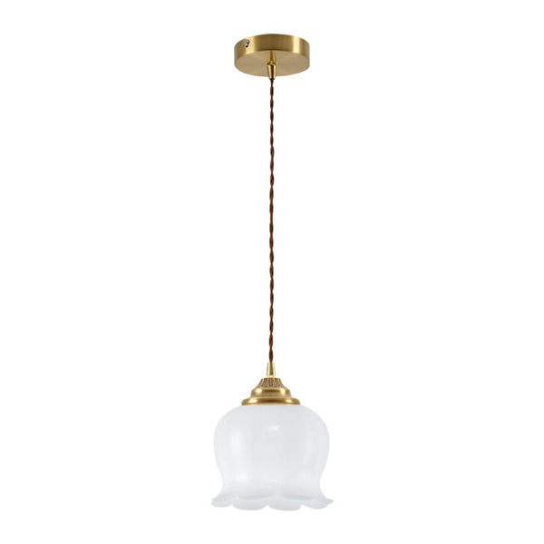 Soft 1-Light Vintage Cream Style Floral Milky Glass Pendant Light - Yiilighting