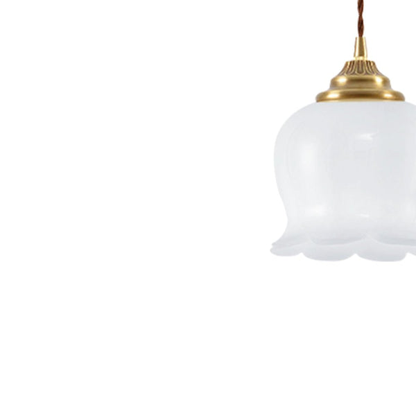 Soft 1-Light Vintage Cream Style Floral Milky Glass Pendant Light - Yiilighting