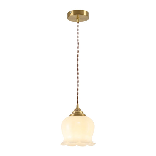 Soft 1-Light Vintage Cream Style Floral Milky Glass Pendant Light - Yiilighting
