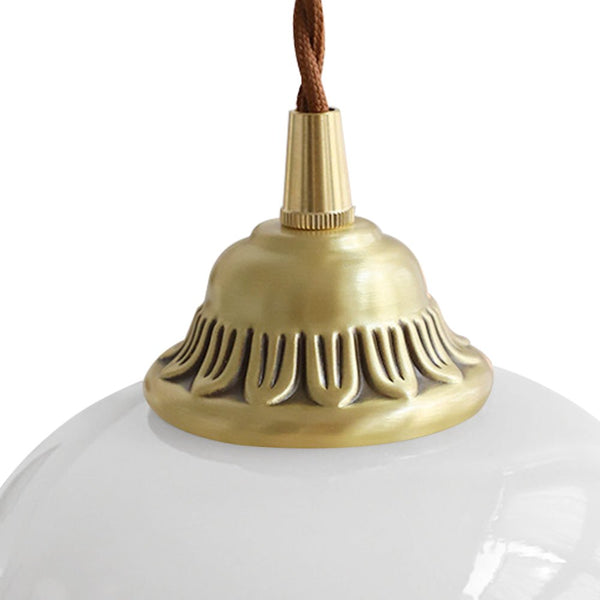 Soft 1-Light Vintage Cream Style Floral Milky Glass Pendant Light - Yiilighting