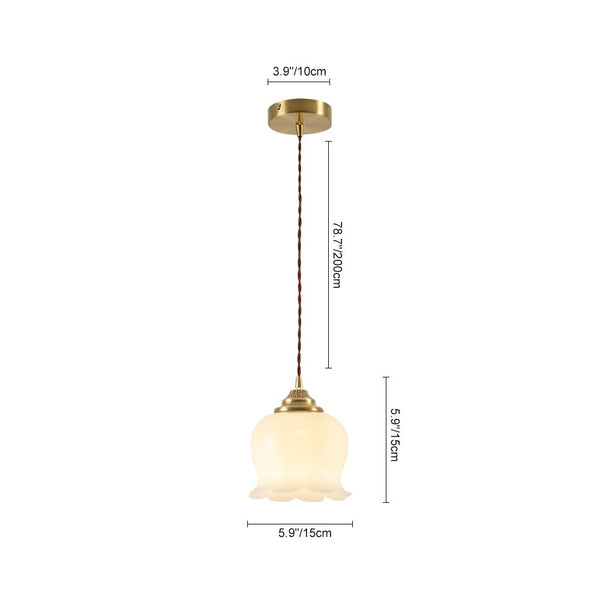 Soft 1-Light Vintage Cream Style Floral Milky Glass Pendant Light - Yiilighting