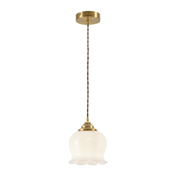 Soft 1-Light Vintage Cream Style Floral Milky Glass Pendant Light - Yiilighting