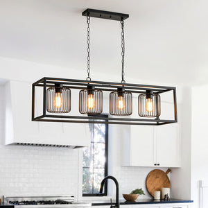 Traditional 4 - Light Rectangular Cage Island Pendant Light - Yiilighting