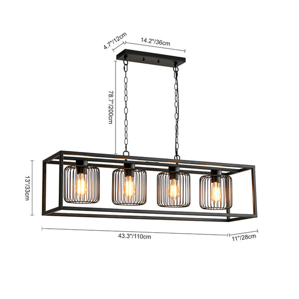 Traditional 4 - Light Rectangular Cage Island Pendant Light - Yiilighting