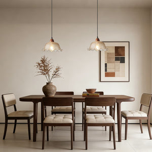 Vintage 1 - Light Amber Crackle Glass Lotus Leaf Ash Wood Pendant Light - Yiilighting