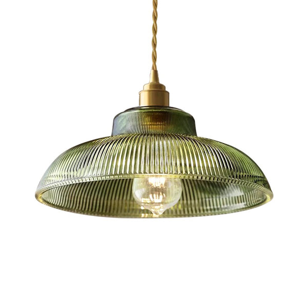 Vintage 1-Light Striped Glass Dome-Shaped Pendant Light - Yiilighting