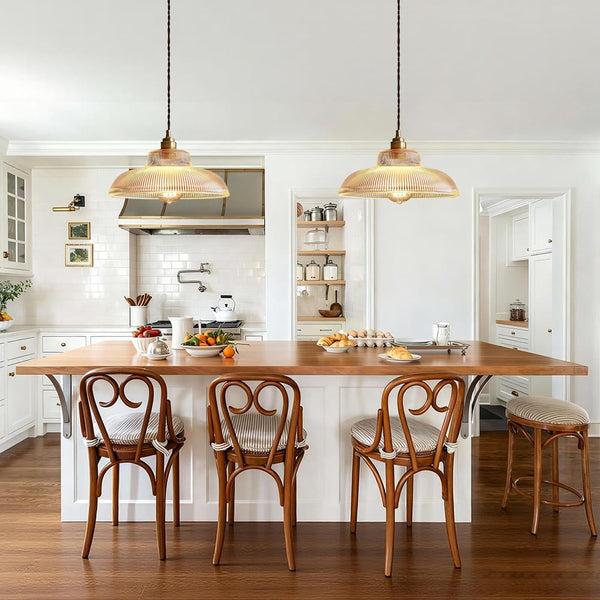 Vintage 1 - Light Striped Glass Dome - Shaped Pendant Light - Yiilighting