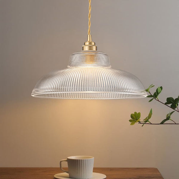 Vintage 1-Light Striped Glass Dome-Shaped Pendant Light - Yiilighting