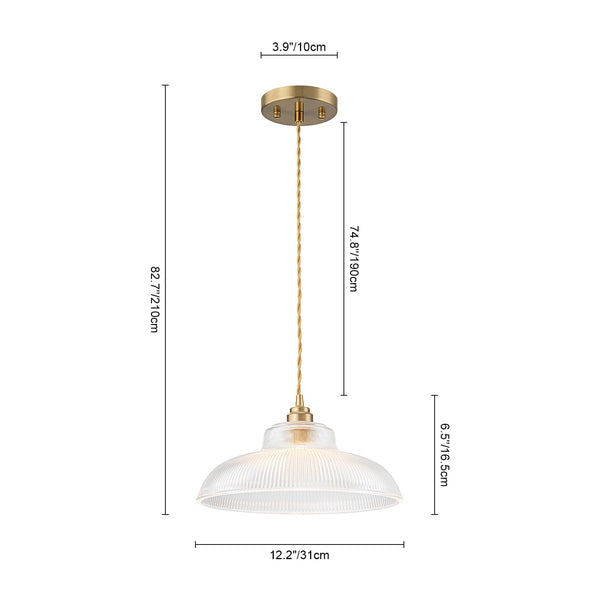 Vintage 1-Light Striped Glass Dome-Shaped Pendant Light - Yiilighting