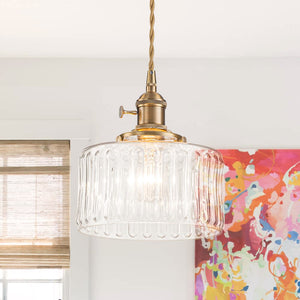 Vintage 1 - Light Striped Glass Drum Pendant Light - Yiilighting