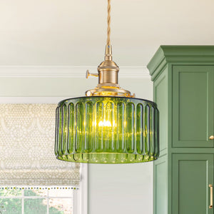 Vintage 1 - Light Striped Glass Drum Pendant Light - Yiilighting
