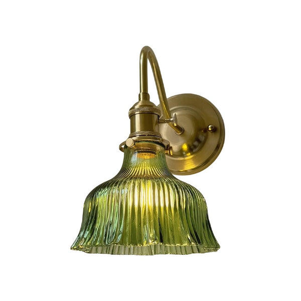Vintage 1-Light Striped Glass Flower Gooseneck Wall Sconce - Yiilighting