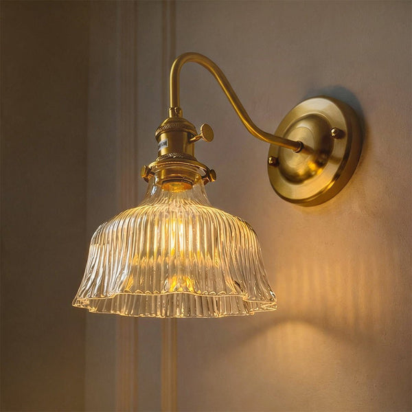 Vintage 1-Light Striped Glass Flower Gooseneck Wall Sconce - Yiilighting