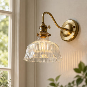 Vintage 1-Light Striped Glass Flower Gooseneck Wall Sconce - Yiilighting