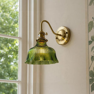 Vintage 1-Light Striped Glass Flower Gooseneck Wall Sconce - Yiilighting