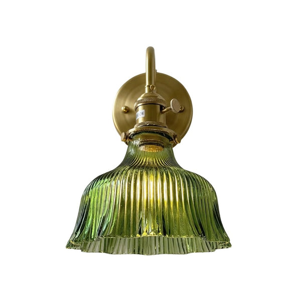 Vintage 1-Light Striped Glass Flower Gooseneck Wall Sconce - Yiilighting