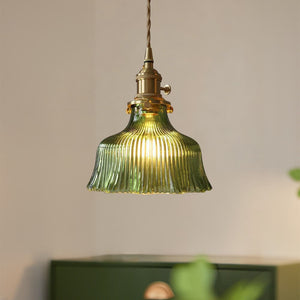 Vintage 1 - Light Striped Glass Flower - Shaped Pendant Light - Yiilighting