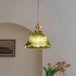 Vintage 1 - Light Striped Glass Flower - Shaped Pendant Light - Yiilighting
