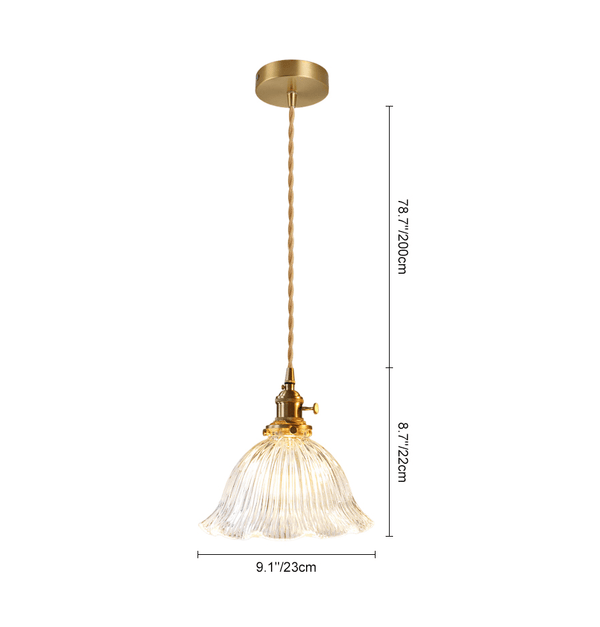Vintage 1-Light Striped Glass Flower-Shaped Pendant Light - Yiilighting