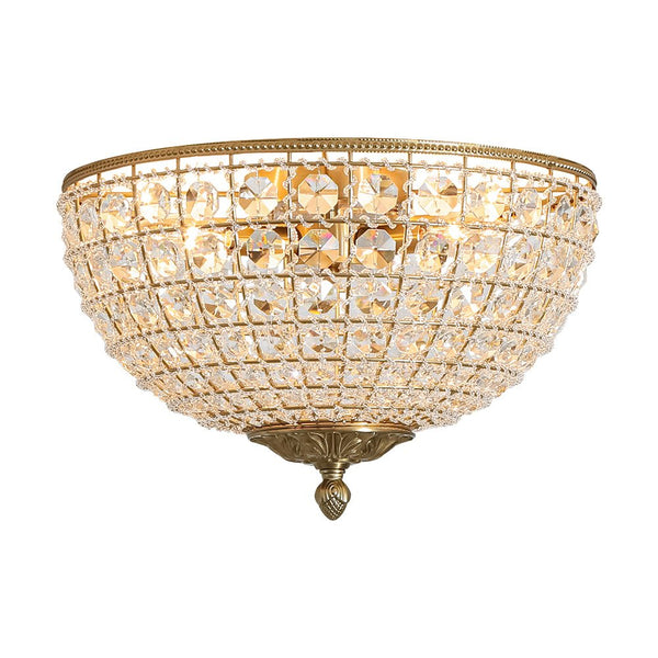Vintage 3 - Light Brass Crystal Dome - Shaped Cage Flush Mount Ceiling Light - Yiilighting