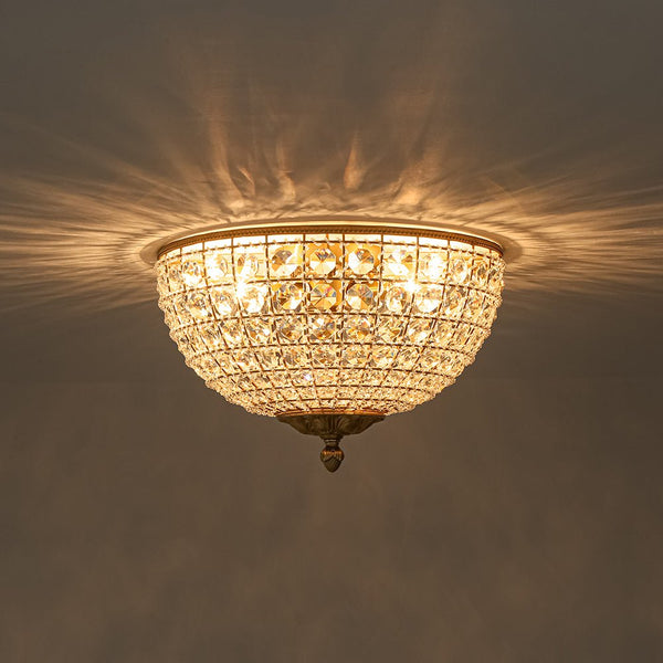 Vintage 3 - Light Brass Crystal Dome - Shaped Cage Flush Mount Ceiling Light - Yiilighting