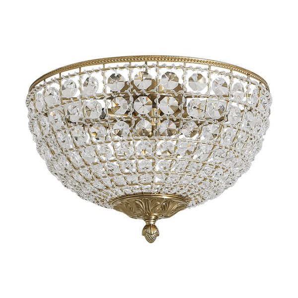 Vintage 3 - Light Brass Crystal Dome - Shaped Cage Flush Mount Ceiling Light - Yiilighting