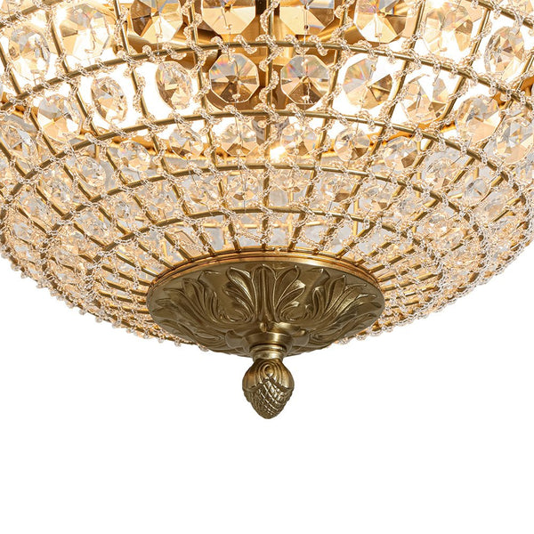 Vintage 3 - Light Brass Crystal Dome - Shaped Cage Flush Mount Ceiling Light - Yiilighting