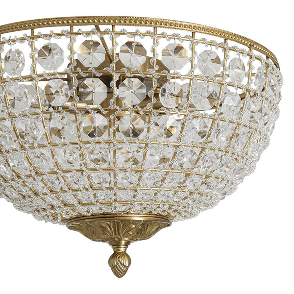 Vintage 3 - Light Brass Crystal Dome - Shaped Cage Flush Mount Ceiling Light - Yiilighting