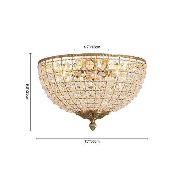 Vintage 3 - Light Brass Crystal Dome - Shaped Cage Flush Mount Ceiling Light - Yiilighting