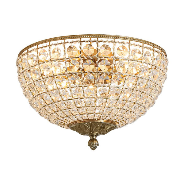 Vintage 3 - Light Brass Crystal Dome - Shaped Cage Flush Mount Ceiling Light - Yiilighting