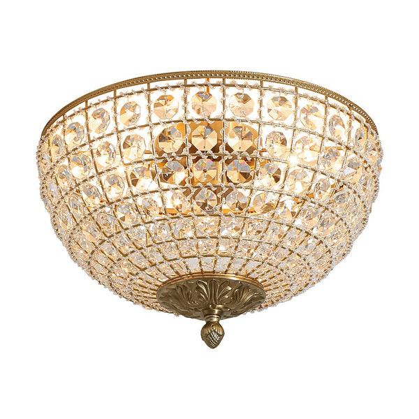Vintage 3 - Light Brass Crystal Dome - Shaped Cage Flush Mount Ceiling Light - Yiilighting