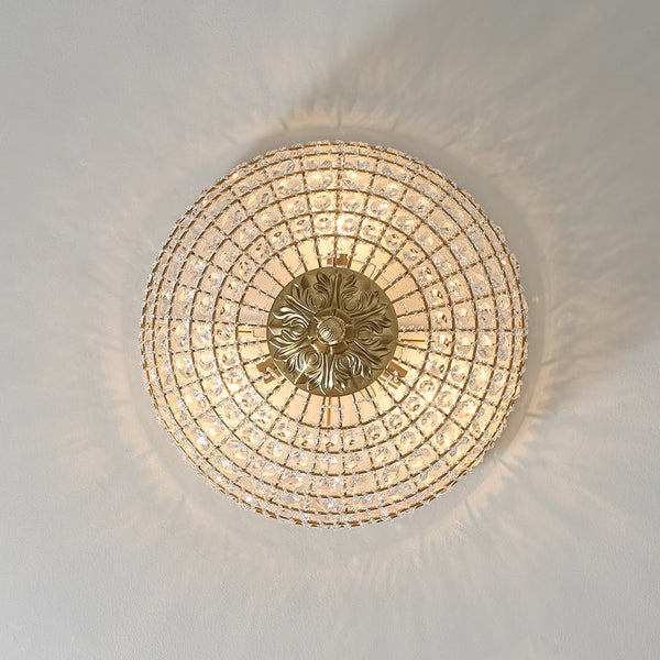 Vintage 3 - Light Brass Crystal Dome - Shaped Cage Flush Mount Ceiling Light - Yiilighting