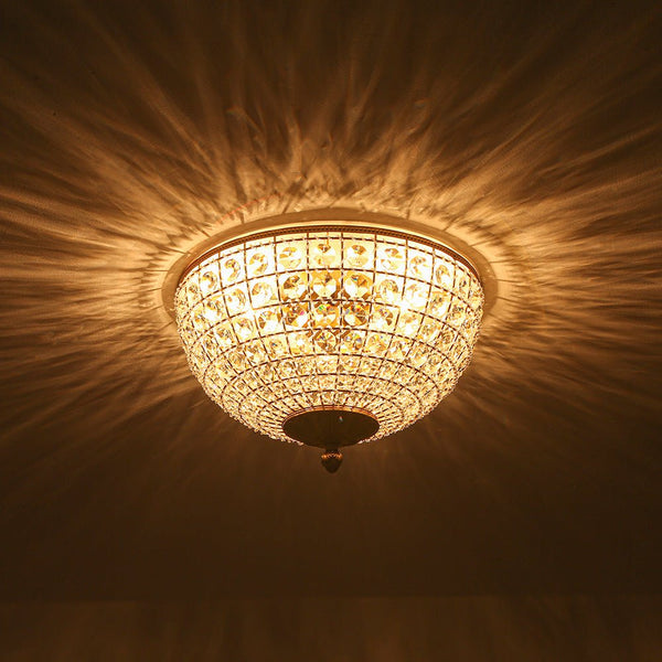 Vintage 3 - Light Brass Crystal Dome - Shaped Cage Flush Mount Ceiling Light - Yiilighting